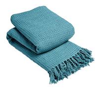 EHD Lisbon 100% Cotton Luxurious Throws Super Soft Warm Cosy Sofa and Bed Woven Blankets (Teal, King (228 x 254cms))