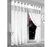 EHD Luxury Diamante Thermal Blackout Curtains Eyelet Top Curtain Pairs With Tie Backs LW (White, 66" x 54")