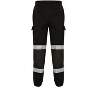 EHD Men's Safety Sweat Pants Hi Viz Work Fleece Bottoms Jogging Trousers Hi Vis Joggers (Black, 2X-Large)