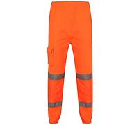 EHD Men's Safety Sweat Pants Hi Viz Work Fleece Bottoms Jogging Trousers Hi Vis Joggers (Orange, Medium)