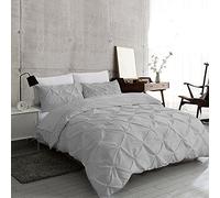 EHD Pintuck Luxurious Diamonds Style Duvet Cover Sets Cotton Rich Quilt Cover Sets Super Soft Bedding Sets (Silver, Double Size)