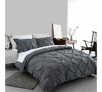 EHD Pintuck Luxurious Diamonds Style Duvet Cover Sets Cotton Rich Quilt Cover Sets Super Soft Bedding Sets (Charcoal, Super King Size)