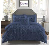 EHD Pintuck Luxurious Diamonds Style Duvet Cover Sets Cotton Rich Quilt Cover Sets Super Soft Bedding Sets (Navy, Super King Size)