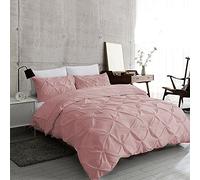 EHD Pintuck Luxurious Diamonds Style Duvet Cover Sets Cotton Rich Quilt Cover Sets Super Soft Bedding Sets (Soft Pink, Super King Size)