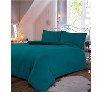 EHD Plain Flannelette 100% Natural Brushed Cotton Luxurious Duvet Cover Sets Reversible Bedding Sets With Matching Pillowcases (Teal, Double)