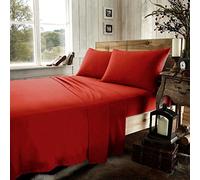 EHD Plain Flannelette 100% Natural Brushed Cotton Luxurious Duvet Cover Sets Reversible Bedding Sets With Matching Pillowcases (Red, Super King)