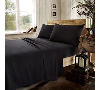 EHD Plain Flannelette 100% Natural Brushed Cotton Luxurious Duvet Cover Sets Reversible Bedding Sets With Matching Pillowcases (Black, King)