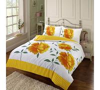 EHD Rosaleen Floral Pattern Modern Stylish Duvet Cover Sets Quilt Cover Sets Reversible Bedding Sets By NZ (Yellow, Super King)