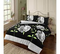 EHD Rosaleen Floral Pattern Modern Stylish Duvet Cover Sets Quilt Cover Sets Reversible Bedding Sets By NZ (Black, Double)