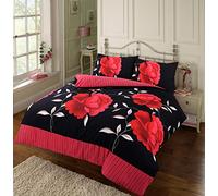 EHD Rosaleen Floral Pattern Modern Stylish Duvet Cover Sets Quilt Cover Sets Reversible Bedding Sets By NZ (Red, Double)