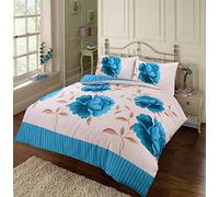 EHD Rosaleen Floral Pattern Modern Stylish Duvet Cover Sets Quilt Cover Sets Reversible Bedding Sets By NZ (Teal, Double)