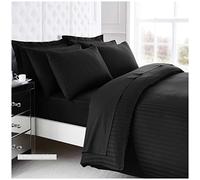 EHD Satin Stripes 200 Thread Count 100% Egptian Cotton Super Soft Hotel Quality Luxurious Duvet Cover Sets Fully Reversible Bedding Sets (Black, Single)