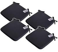 EHD Set of 4 Seat Pads With Ties Luxurious Quilted Seat Pads For Indoor Outdoor Garden Patio Kitchen & Office Chairs (Black)
