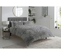 EHD Snuggle Fluffy Hug Snug Long Pile Sherpa Fleece Luxurious Duvet Cover Sets Super Soft Warm Cosy Quilt Cover Sets Reversible Bedding Sets LW (Silver, King Size)