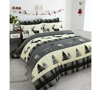 EHD Stag Flannelette 100% Natural Brushed Cotton Luxurious Duvet Cover Sets Reversible Bedding Sets With Matching Pillowcases By NZ (Grey, Single)