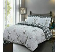 EHD Stag Silver 100% Cotton Luxurious 200 Thread Count Duvet Cover Sets Fully Reversible Bedding Sets FL (Super King Size)