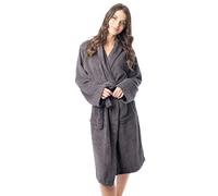EHD Terry Toweling Women Bathrobes Pure 100% Egyptian Cotton Super Soft Cosy 650 GSM Hooded Dressing Gowns Nightwear LW (Charcoal, Small (8-10))