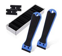Ehdis 2 pcs Plastic Scraper with 100 Plastic Razor Blade, 6inch Long Handle with EVA Foam, Adhesive Remover, Sticker Remover, for Remove Label, Glue, Sticky Stuff, Decal, Blue