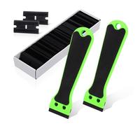 EHDIS 2pcs Plastic Razor Scraper 6-inch Long Handle Adhesive Remover Tool with 100 Double-Edge Blades for Window Tint Vinyl Scraper Decal Sticker Glue Remove ( Neon-Green)