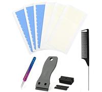 EHDIS Hair Extension Tape Tabs Set - 3 Sheets Double Sided and 3 Sheet Single Side Adhesive Hair Extension Tapes, with Scraper, Hair Comb, Tweezers