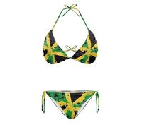 Eheartsgir Women Bikini Sets Two Piece High Waisted Swimsuit V Neck Halter String Bathing Suit Triangle Bikini Bottoms, Jamaican Flag Palm Tree Pattern, Medium