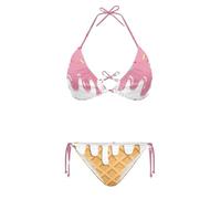 Eheartsgir Women Bikini Sets Two Piece High Waisted Swimsuit V Neck Halter String Bathing Suit Triangle Bikini Bottoms, Ice Cream, Medium