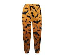 Eheartsgir Women Lightweight Jogger Pants Workout Sports Sweatpants Elastic Loose Quick Dry Pants for Running Training, Halloween Bat Orange, XL