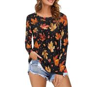 Eheartsgir Women's Long Sleeve T-Shirt Workout Quick Dry Loose Tops Plus Size Outdoor Casual Sweatshirt, Fall Maple Leaf Pattern, XXL