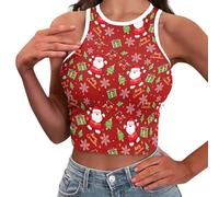 Eheartsgir Women's Sleeveless Tank Tops Comfy Summer Halter Vest Tops Cropped Stretchy Undershirt, Christmas Santa Claus, L