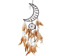 EHERDM Handmade Dream Catcher Moon-Shaped Wind Chime Pendant Indian Style Art Craft Wall Hanging Ornament for Home Bedroom Decor Blessing Gifts Black Moon&Brown Feathers