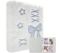 EHERDM Plush Photocard Binder with 20Pcs Detachable Inner Pages A6 Kpop Photo Album 4-Pocket Double-sided Transparent Pages Kpop Star Card Holder for 3-inch Photo Blue