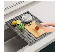EHERDM Roll Up Dish Drying Rack Over The Sink Aluminum Rollable Sink Counter Cover Upgraded Dishes Drainer Multifunctional Cutting Board for Kitchen 17.72"x11.81"