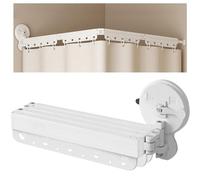 EHERDM Wall Mounted Folding Shower Curtain Rod Punch-Free Suction Cups 360°Collapsible Shower Curtain Rod for Bathroom Corner Bathtub Retractable Laundry Rack 4-Fold 54"