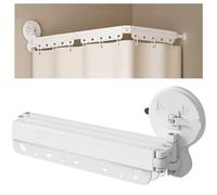 EHERDM Wall Mounted Folding Shower Curtain Rod Punch-Free Suction Cups 360°Collapsible Shower Curtain Rod for Bathroom Corner Bathtub Retractable Laundry Rack 3-Fold 41"