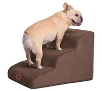 EHEYCIGA Curved Dog Steps for Bed, 3-Step Dog Stairs for Sofa, High Density Foam Pet Steps for Small Dogs and Cats, Pet Stairs for Couch, Non-Slip Dog Ramp with Washable Cover, 40x57x40cm, Brown