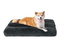 EHEYCIGA Fluffy Dog Crate Bed Large, Calming Anti Anxiety Pet Bed Washable, Dog Mat Mattress for Crate with Anti-Slip Bottom, Dark Grey, 90x60x9cm
