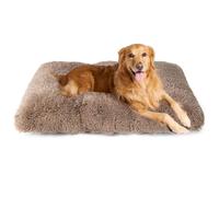 EHEYCIGA Fluffy Extra Large Dog Crate Bed XL, Calming Anti Anxiety Pet Bed Washable, Dog Mat Mattress for Crate with Anti-Slip Bottom, Camel, 112x85x10cm