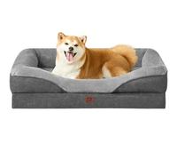 EHEYCIGA Memory Foam Dog Beds Large, Orthopedic Dog Beds Sofa with Sides and Waterproof Liner, Pet Couch with Washable Removable Cover and Non-Slip Bottom, 89x56x16cm, Dark Grey