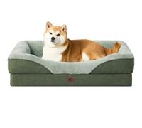 EHEYCIGA Memory Foam Dog Beds Large, Orthopedic Dog Beds Sofa with Sides and Waterproof Liner, Pet Couch with Washable Removable Cover and Non-Slip Bottom, 89x56x16cm, Sage Green
