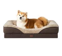 EHEYCIGA Memory Foam Dog Beds Large, Orthopedic Dog Beds Sofa with Sides and Waterproof Liner, Pet Couch with Washable Removable Cover and Non-Slip Bottom, 89x56x16cm, Brown