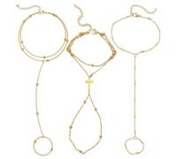 EHFOGJ 3 Pieces Of Golden Ladies Hand Bracelets, Bohemian Ring One Bracelet, Summer Vacation Jewelry, Beach Party Wear Matching Accessories.