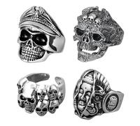 EHFOGJ 4 Silver Skull Rings, Retro Style Open Ring, Trendy Hip-Hop Style Jewelry, Suitable for Trendy Men and Trendy Women to Wear Daily.