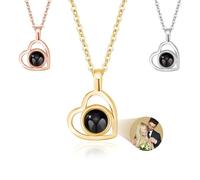 Ehihas Personalised Photo Projection Necklace Memorial Gift Unique Memory Custom Jewelry HD Image Pendant For Loved Ones Keepsake Design (Simple Heart)