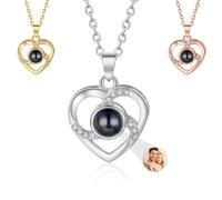 Ehihas Personalised Photo Projection Necklace Memorial Gift Unique Memory Custom Jewelry HD Image Pendant For Loved Ones Keepsake Design (Rotating Heart)