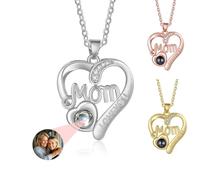 Ehihas Personalised Photo Projection Necklace Memorial Gift Unique Memory Custom Jewelry HD Image Pendant For Loved Ones Keepsake Design (Mom in Heart)