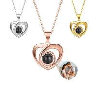Ehihas Personalised Photo Projection Necklace Memorial Gift Unique Memory Custom Jewelry HD Image Pendant For Loved Ones Keepsake Design (Revolve Heart)