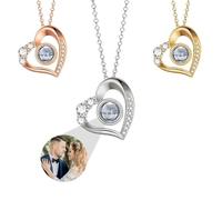 Ehihas Personalised Photo Projection Necklace Memorial Gift Unique Memory Custom Jewelry HD Image Pendant For Loved Ones Keepsake Design (Crystal Heart)