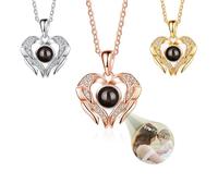 Ehihas Personalised Photo Projection Necklace Memorial Gift Unique Memory Custom Jewelry HD Image Pendant For Loved Ones Keepsake Design (Winged Guardian)