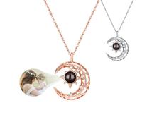 Ehihas Personalised Photo Projection Necklace Memorial Gift Unique Memory Custom Jewelry HD Image Pendant For Loved Ones Keepsake Design (Moon and sun)