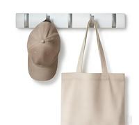 EHIOG Flip 5-Hook Wall Mounted Coat Rack, Modern, Sleek, Space-Saving Coat Hanger with 3 Retractable Hooks to Hang Coats, Scarfs, Keys,Hats and More, White